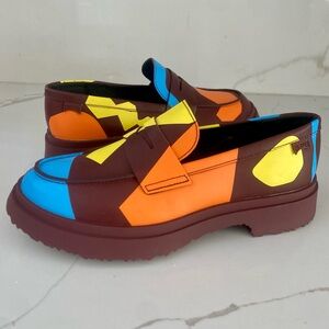 NWT CAMPER WALDEN TWINS MULTI COLOR BLOCK LEATHER SLIP ON LOAFERS SIZE 9